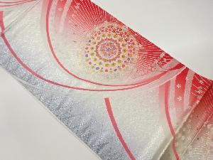 モール曲線に華文模様織出し袋帯